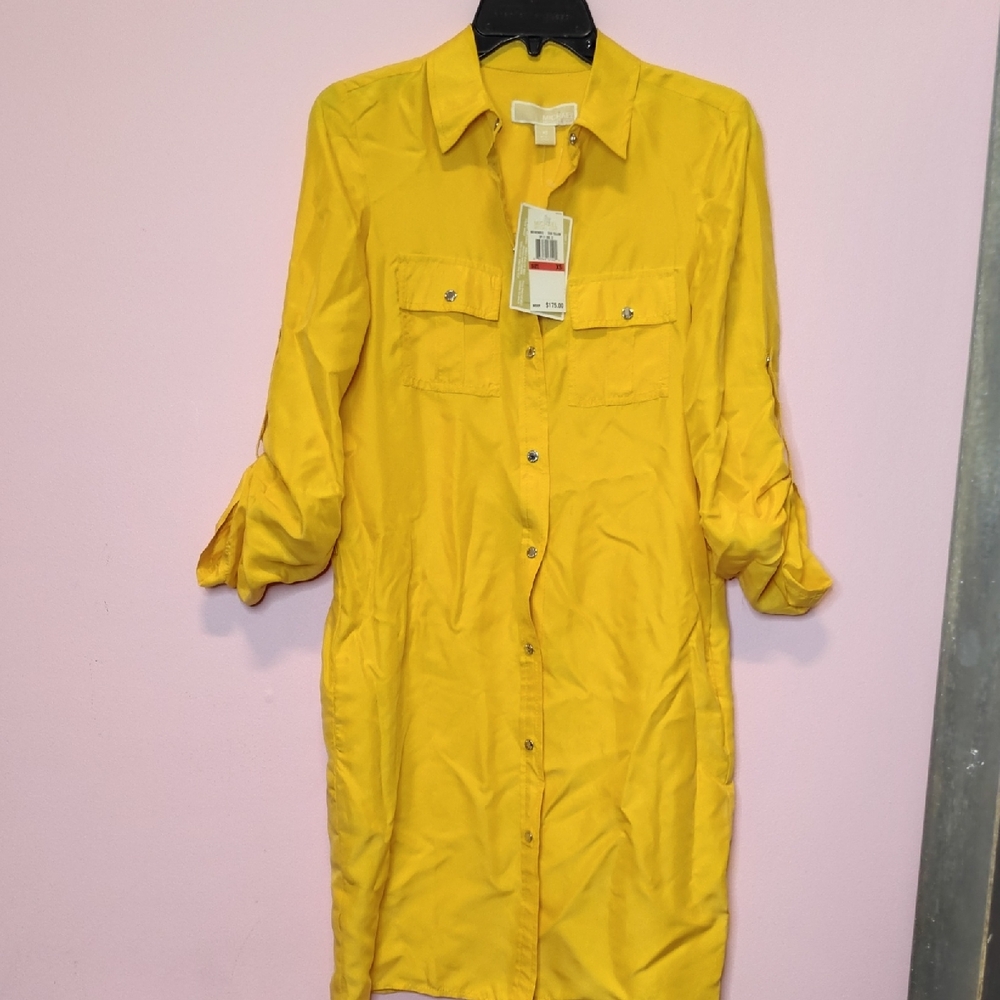 Michael Kors Yellow Long Sleeve Shirt Dress